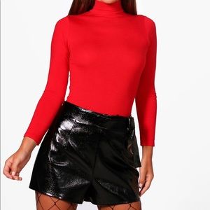 Red turtleneck bodysuit